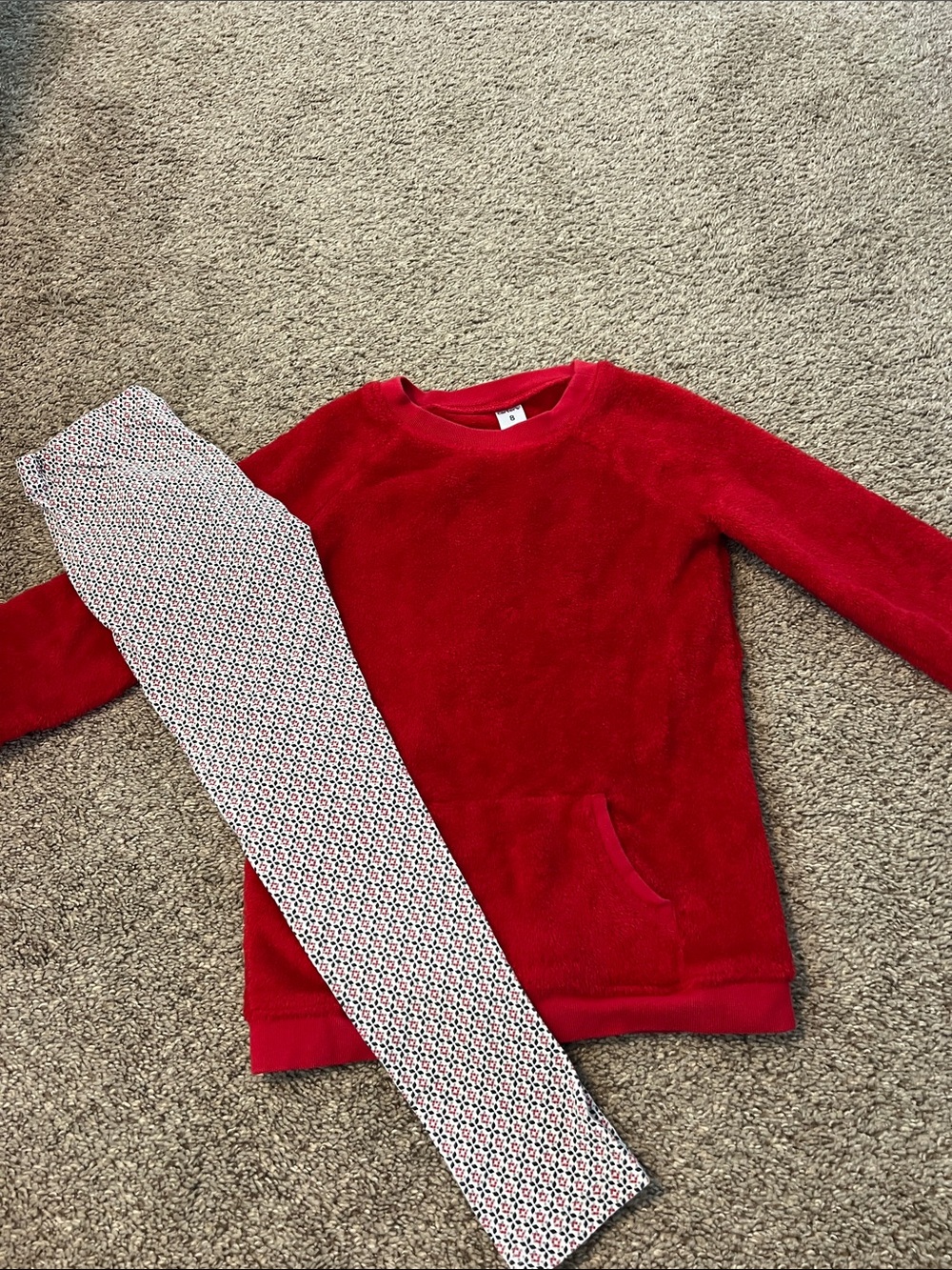 Carter's Red Fuzzy Pullover with Patterned Leggings
